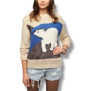 Pins and Needles Urban Outfitters Womens Polar Bear Sweater Sz Medium Beige Blue